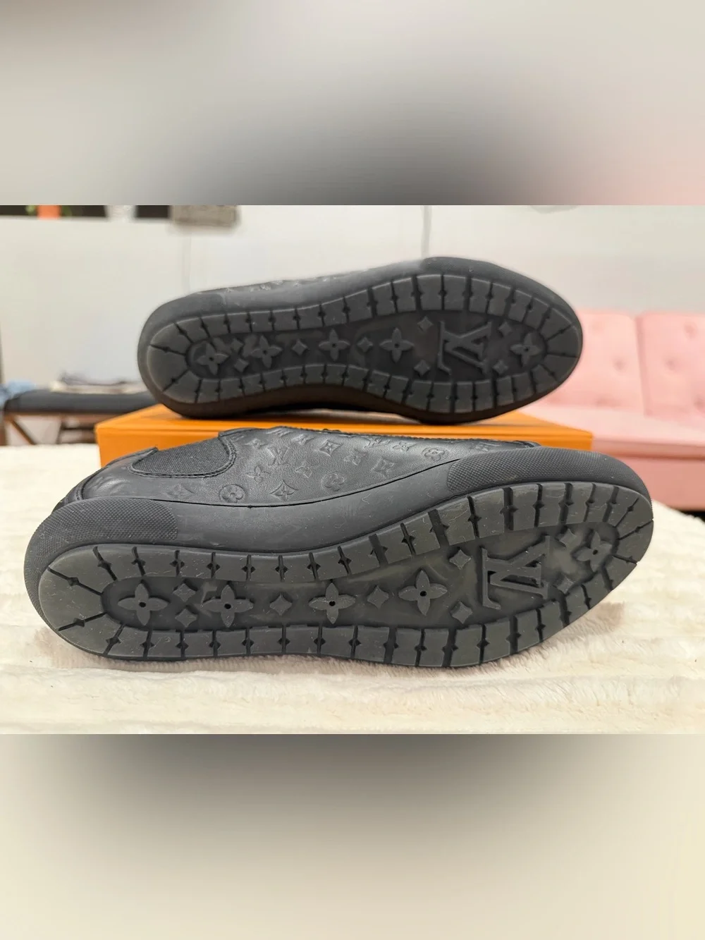 Louis Vuitton Black Monogram Embossed Leather Low-Top Sneakers